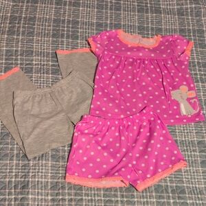 Carter's Deep Pink and Gray Polka Dot Mouse Pajama Set With Peach Accents